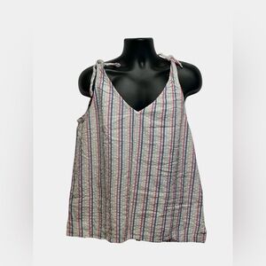 LOFT Outlet Multicolor Striped Tie Shoulder Tank Top | Size Large 100% Cotton